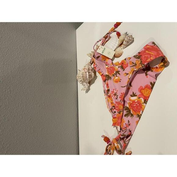 Aerie Floral Pink Bikini Bottoms with side ties- Size S NWT - Picture 1 of 5